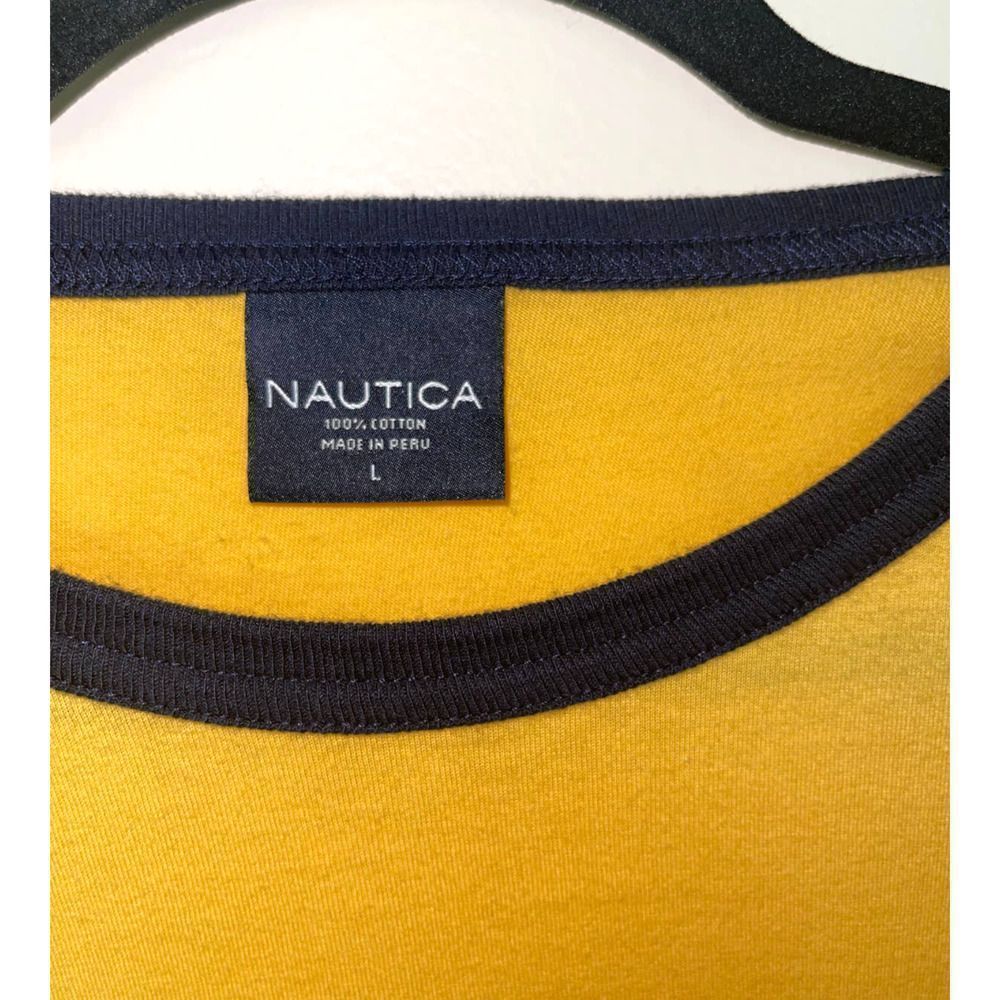 Nautica Y2K Yellow Mens T Shirt Size Large Blue Flag - Picture 3 of 4